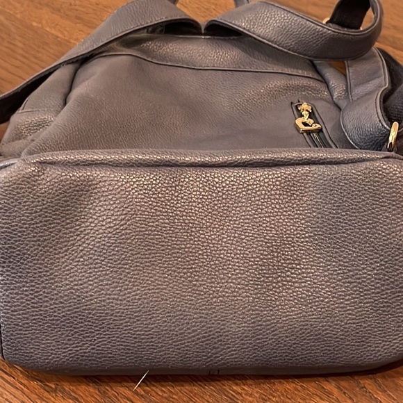 Navy Blue Faux Leather Backpack